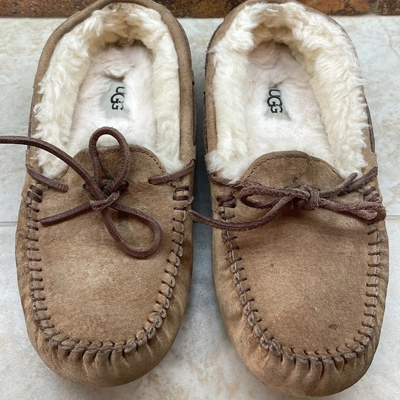 Ugg Australia Women Slippers Size 6 Moccasin Shoes Winter Soft Warm Furry Brown - Picture 4 of 14